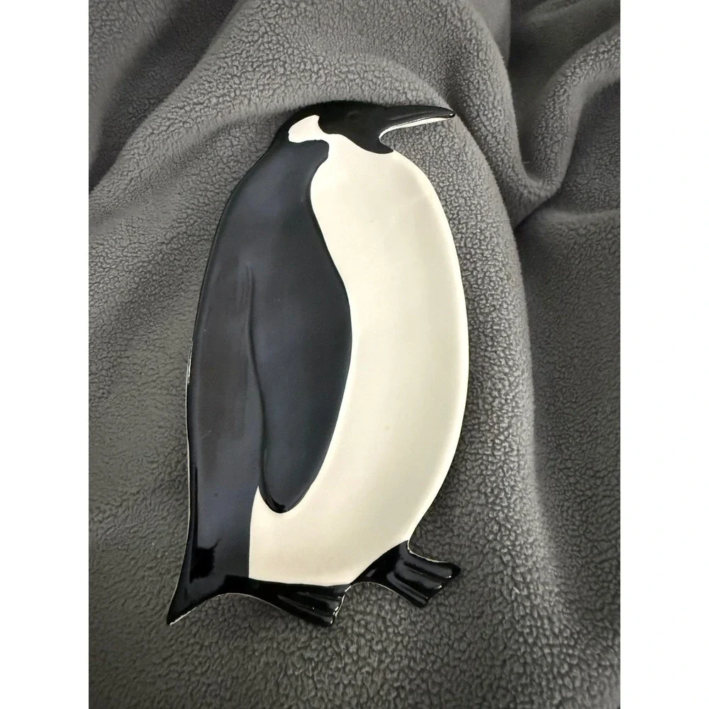 Boston Warehouse Penguin Ceramic Tidbit Trinket Dish Black White‎ Coastal Decor